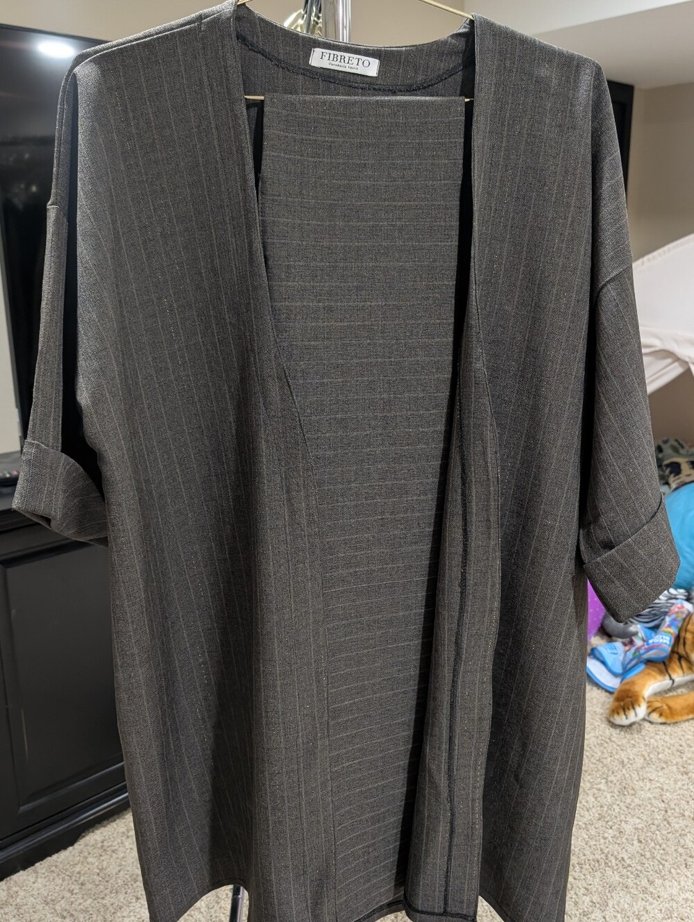 Fibreto Open-Front Pinstripe Cardigan Jacket - Charcoal